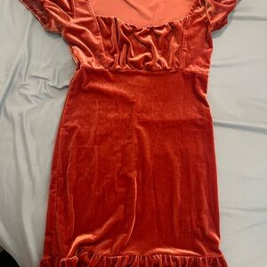 Velvet Red Dress with Ruffle Hem